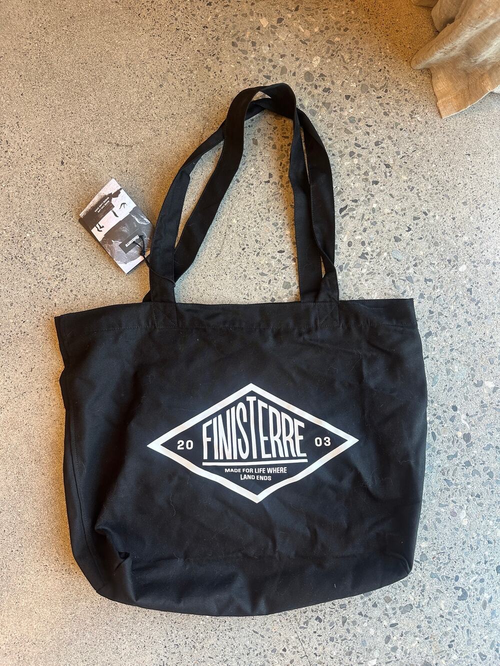 Finisterre Black Canvas Tote Bag White Logo Graphic Outdoor Lifestyle Shopper